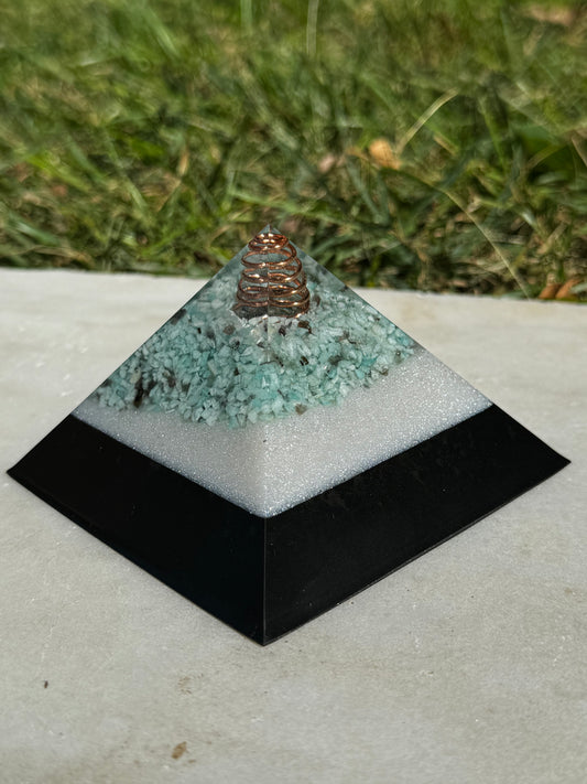 Amazonite/White Orgonite Pyramid